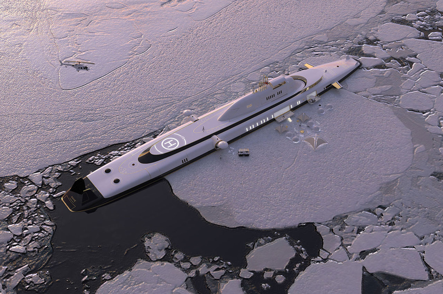 Ultra Luxurious Private Submarine with Helipad