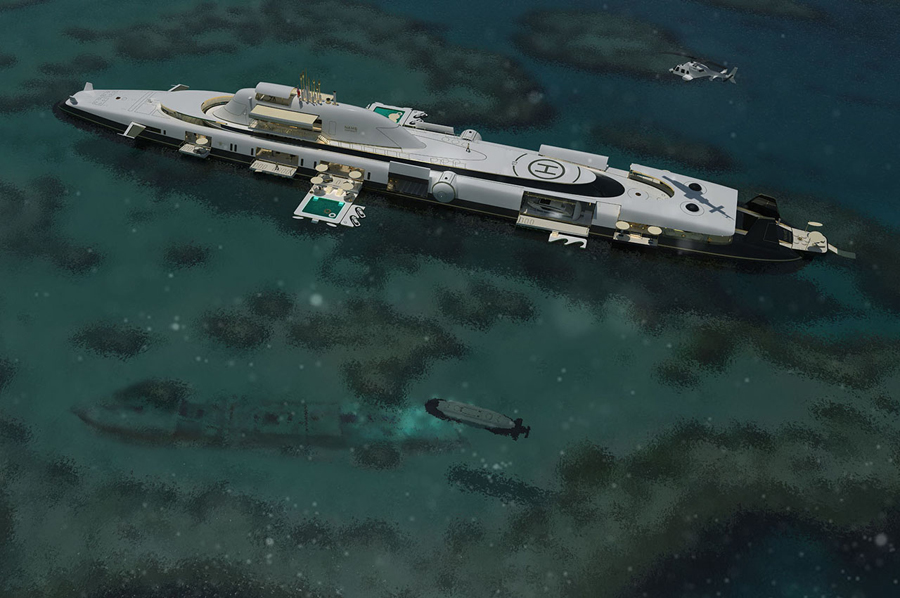 Ultra Luxurious Private Submarine with Helipad