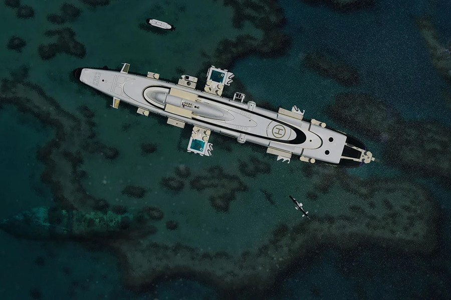 Ultra Luxurious Private Submarine with Helipad