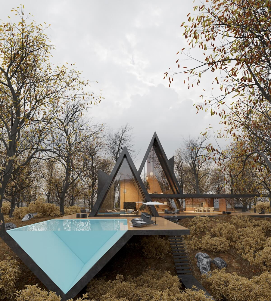 Minimalist Villa Calm with a Triangular Pool in Tehran