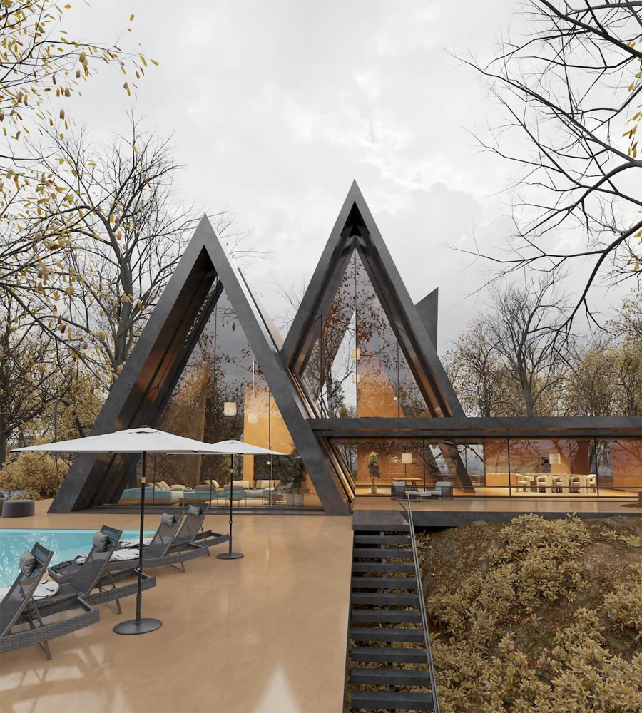 Minimalist Villa Calm with a Triangular Pool in Tehran