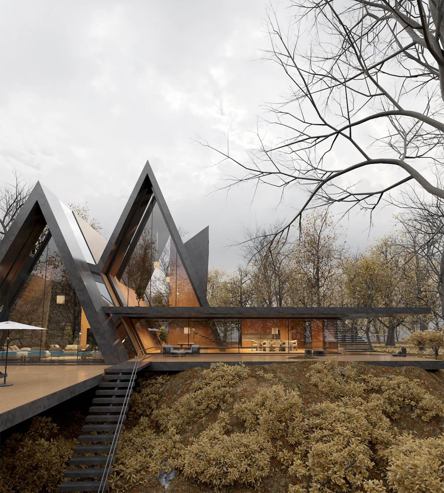 Minimalist Villa Calm with a Triangular Pool in Tehran