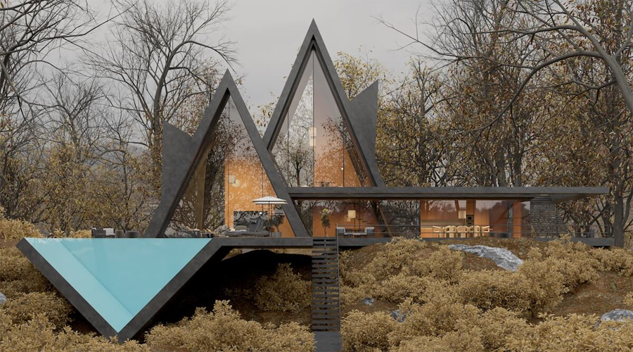 Minimalist Villa Calm with a Triangular Pool in Tehran