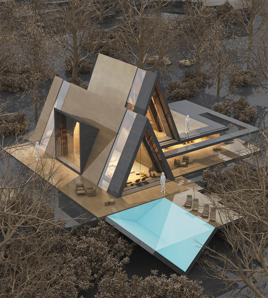Minimalist Villa Calm with a Triangular Pool in Tehran