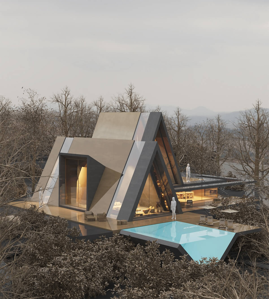 Minimalist Villa Calm with a Triangular Pool in Tehran