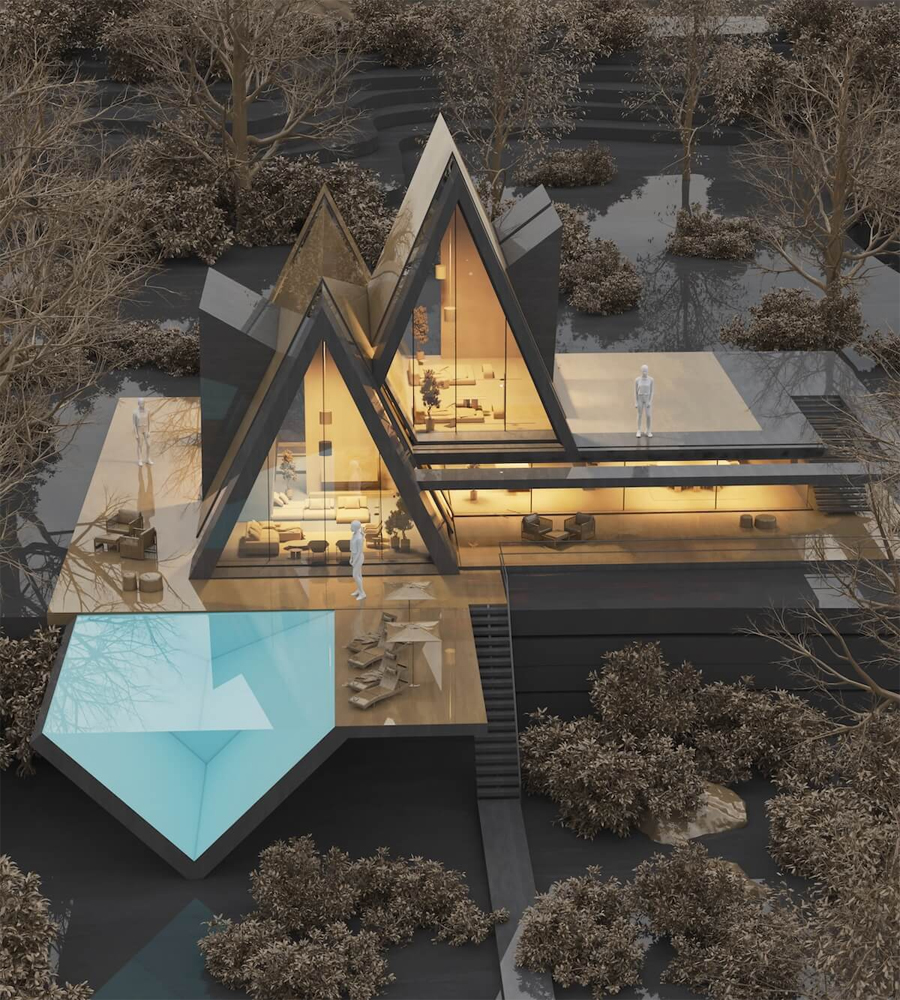 Minimalist Villa Calm with a Triangular Pool in Tehran