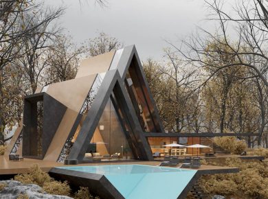 Minimalist Villa Calm with a Triangular Pool in Tehran