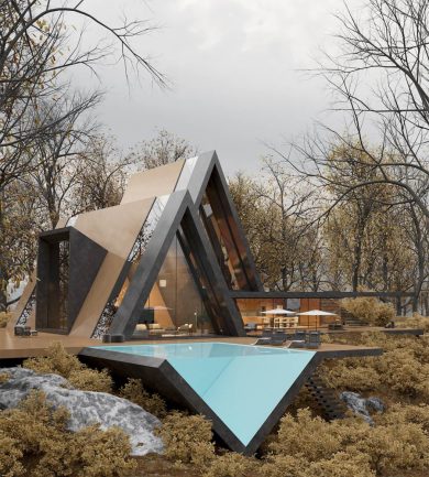Minimalist Villa Calm with a Triangular Pool in Tehran