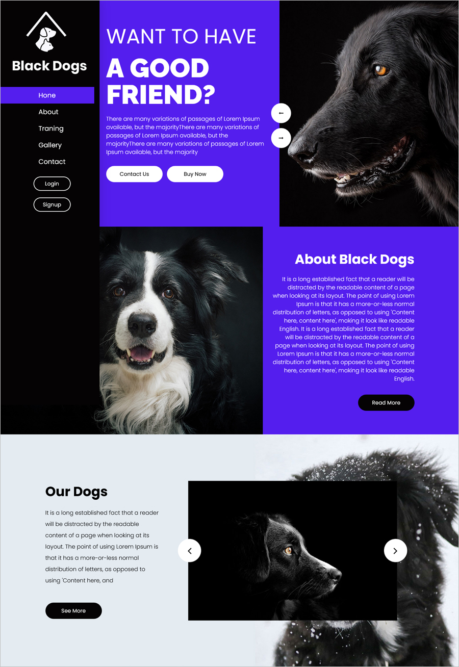 Free Black Dogs Website Template