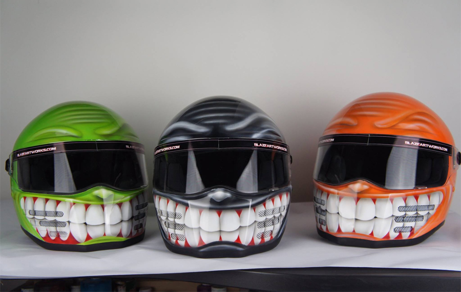 Smiley Face motorcycle helmets by Blaze Art Works