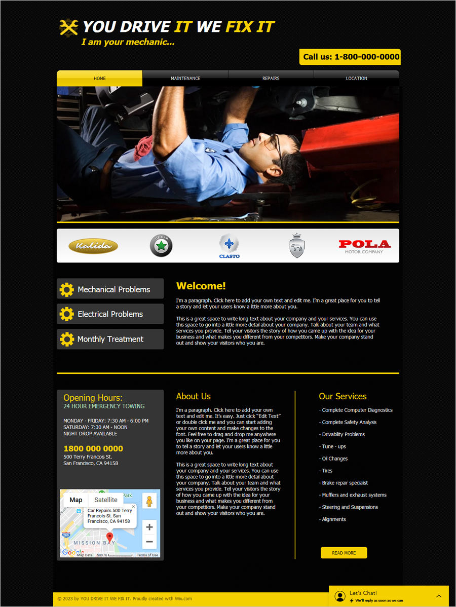 Free Car Repair Website Template