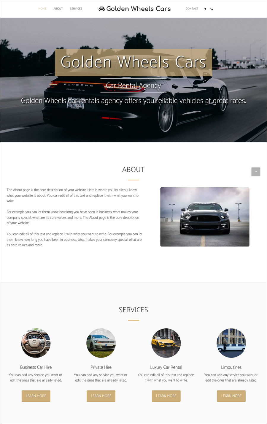 Free Golden Wheels Cars Website Template