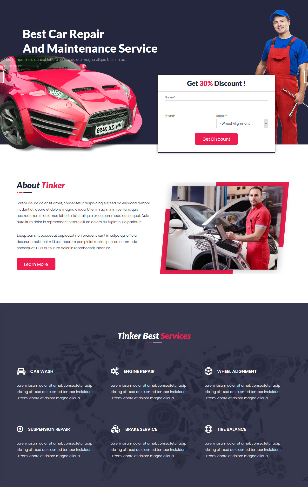 Free Tinker & Free Car Repair and eCommerce Template