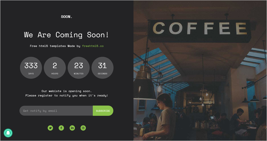 Free HTML5 Coming Soon Template with Subscribe Form