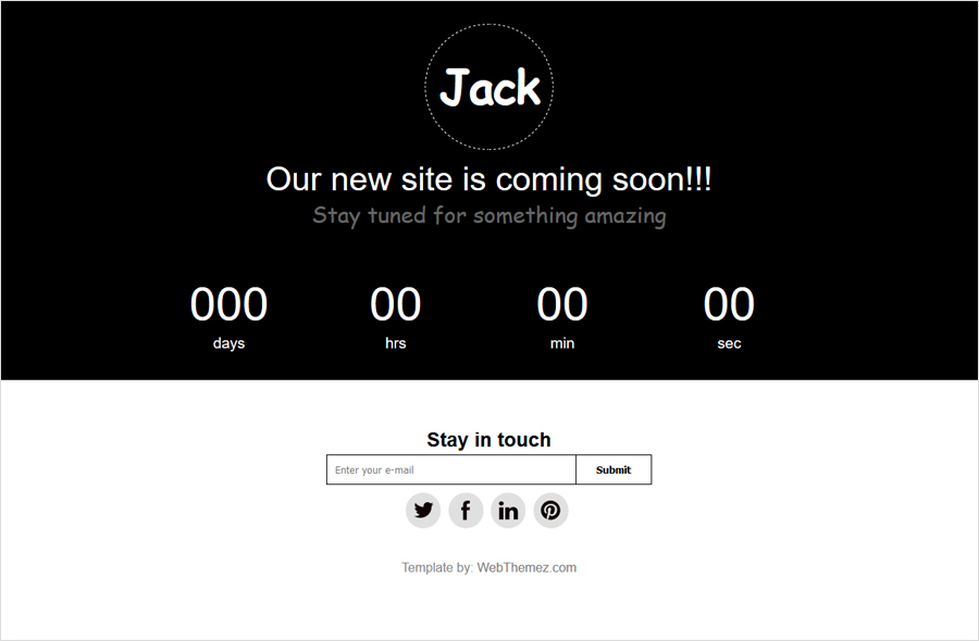 Free Minimalist Coming Soon Responsive Theme Jack