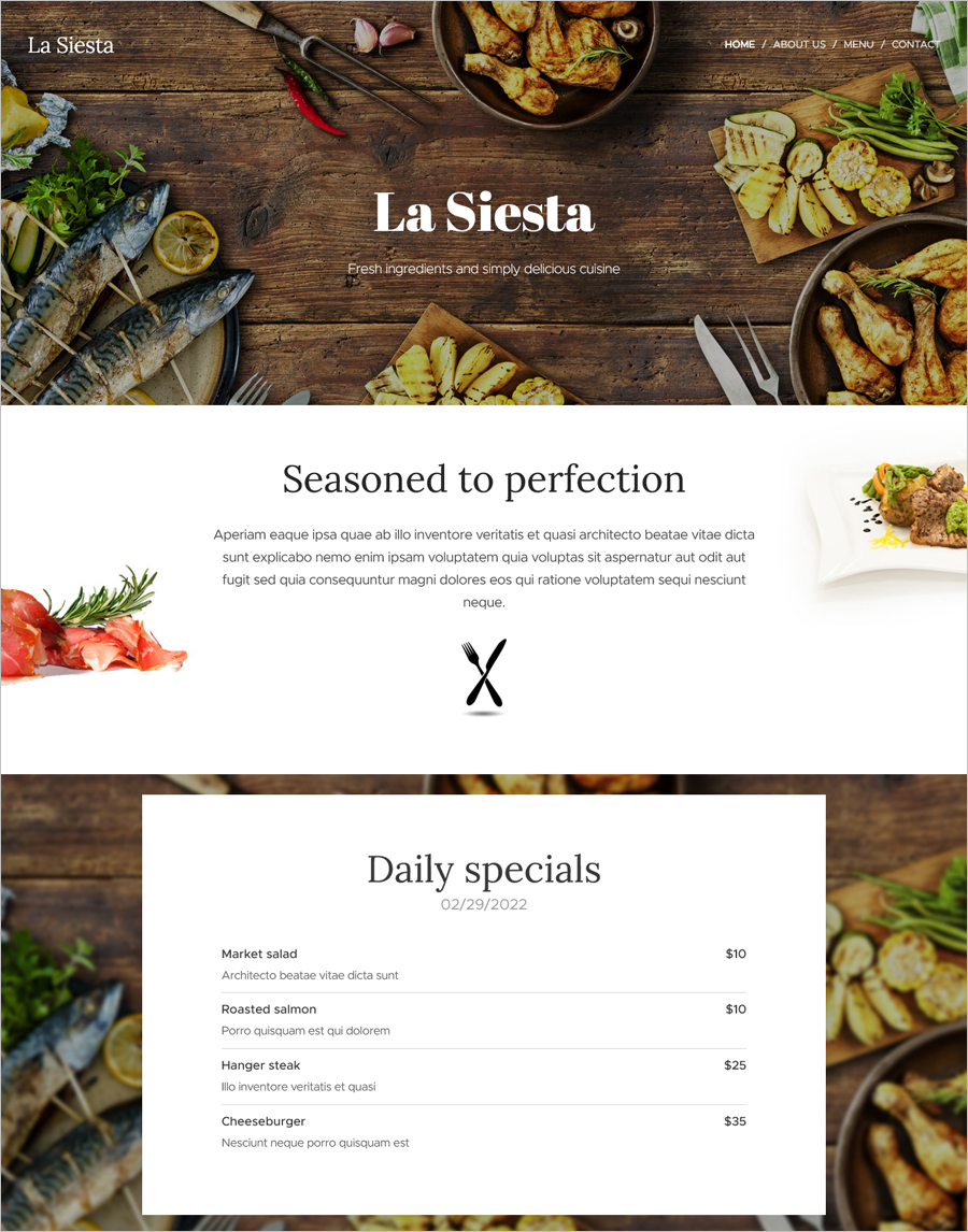 Free La Siesta Restaurant Website Template