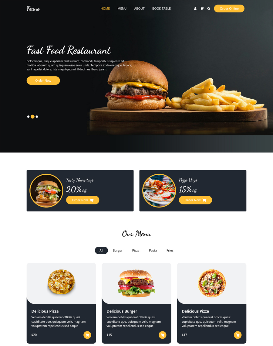 Free Feane Bootstrap 4 HTML5 Restaurant Website Template