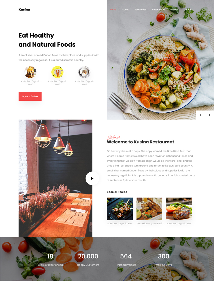 Free Kusina Bootstrap 4 HTML5 Restaurant Website Template