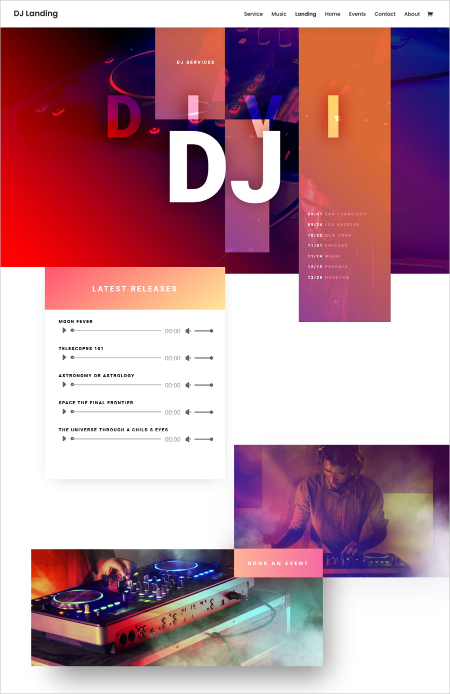 Free DJ Landing Page WordPress Theme