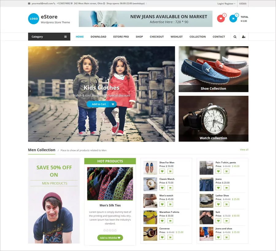 eStore - Free Shopping Website WooCommerce Theme