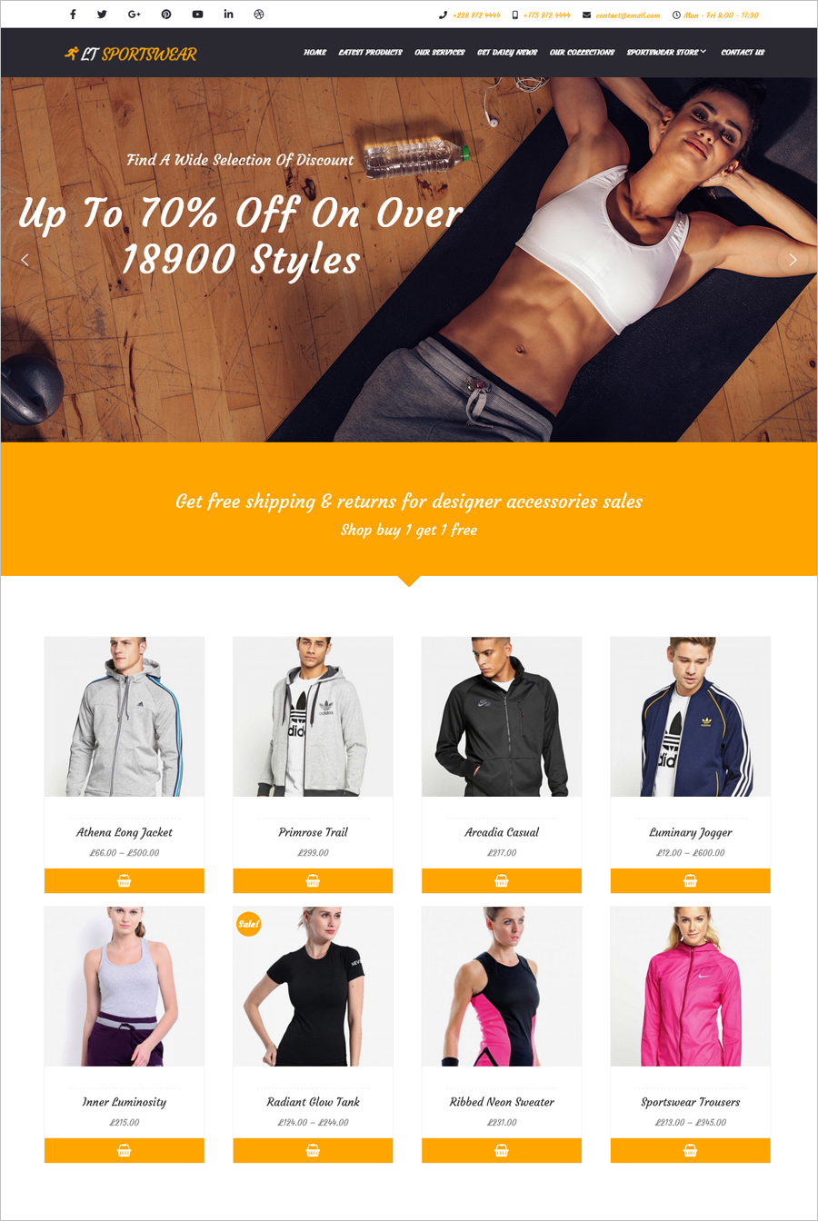 LT Sportswear – Halaman Arahan Gratis Sportswear WordPress Theme