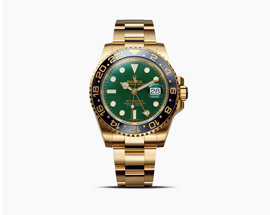 Gold Rolex GMT Master II with Green Dial